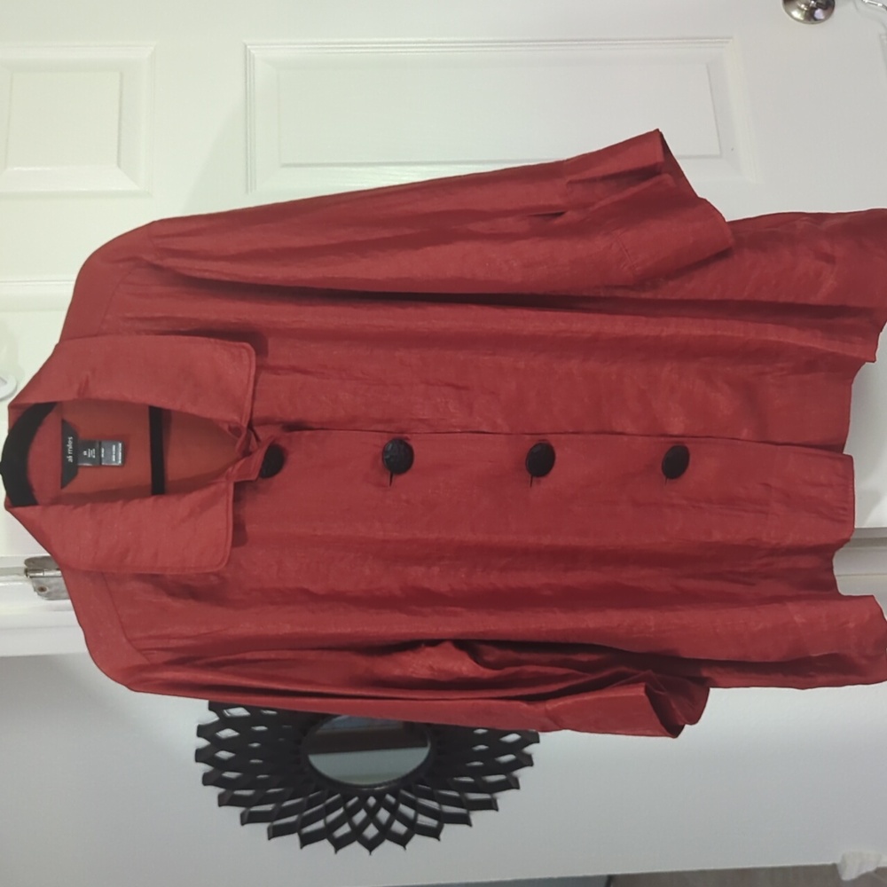 ALI MILES Shimmer Woven Round Collar 3/4 Sleeve Button-Front Tunic/Jacket (3X)